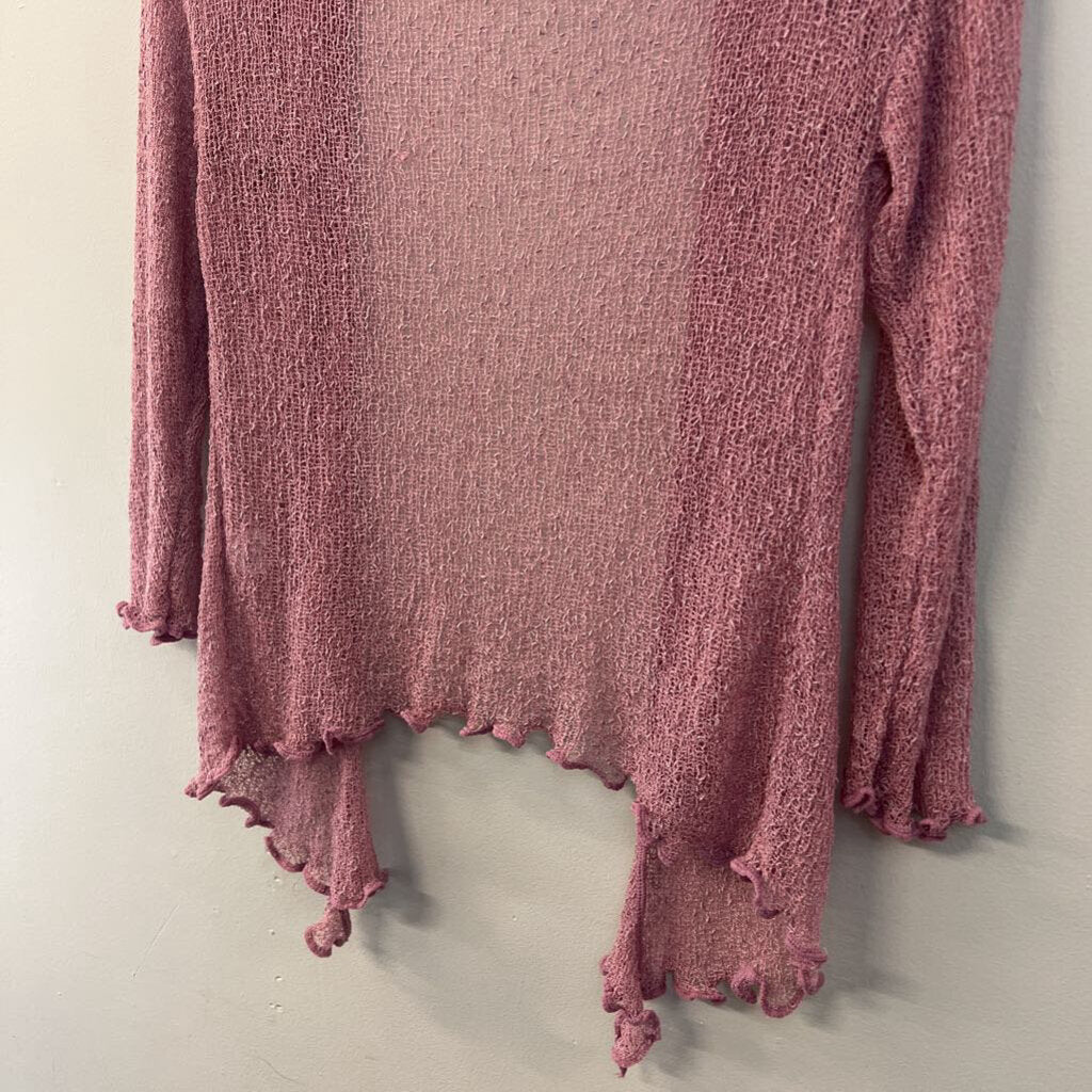 Pink Lightweight Open Knit Long Sleeve Open Front Top Small