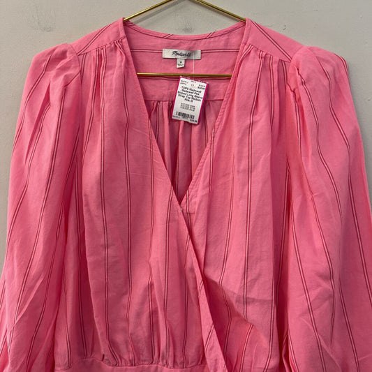 Madewell Pink Striped Long Sleeve Wrap Top Medium
