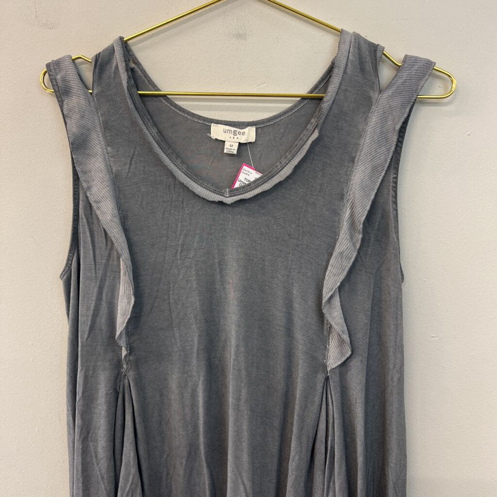 Umgee Grey Ruffle Detail Tank Top Medium