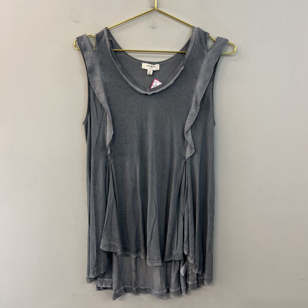 Umgee Grey Ruffle Detail Tank Top Medium