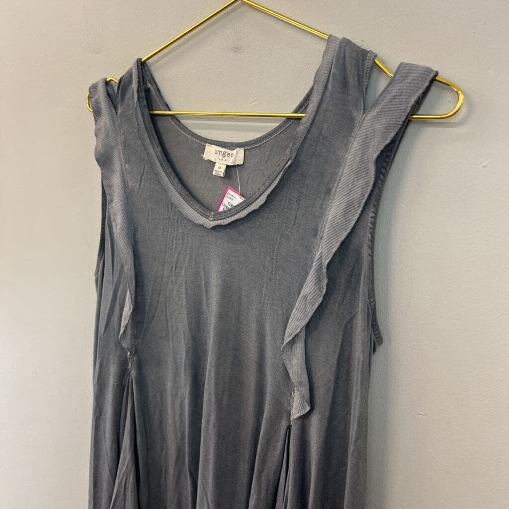 Umgee Grey Ruffle Detail Tank Top Medium