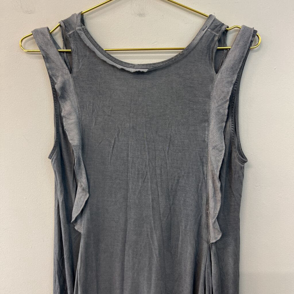 Umgee Grey Ruffle Detail Tank Top Medium