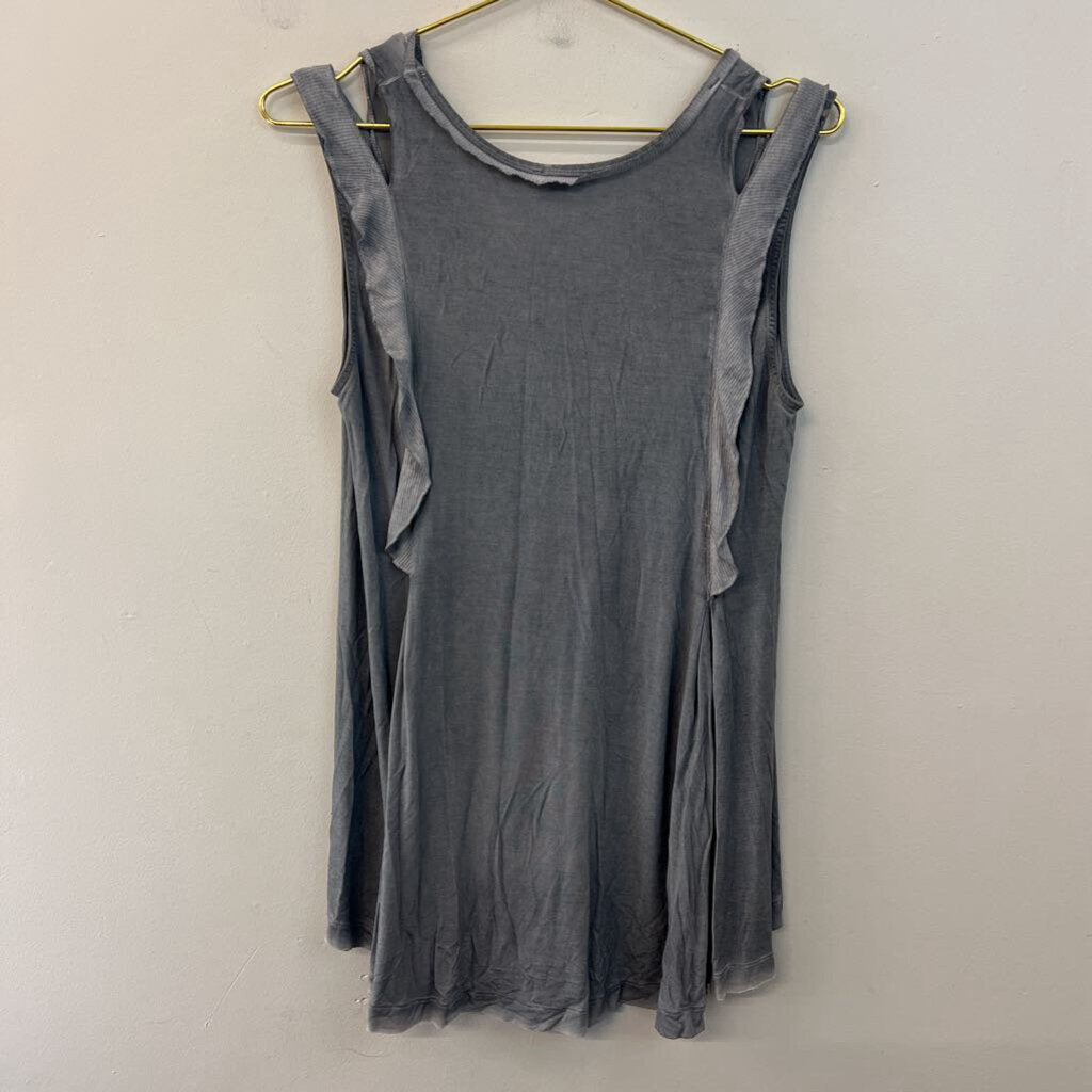 Umgee Grey Ruffle Detail Tank Top Medium