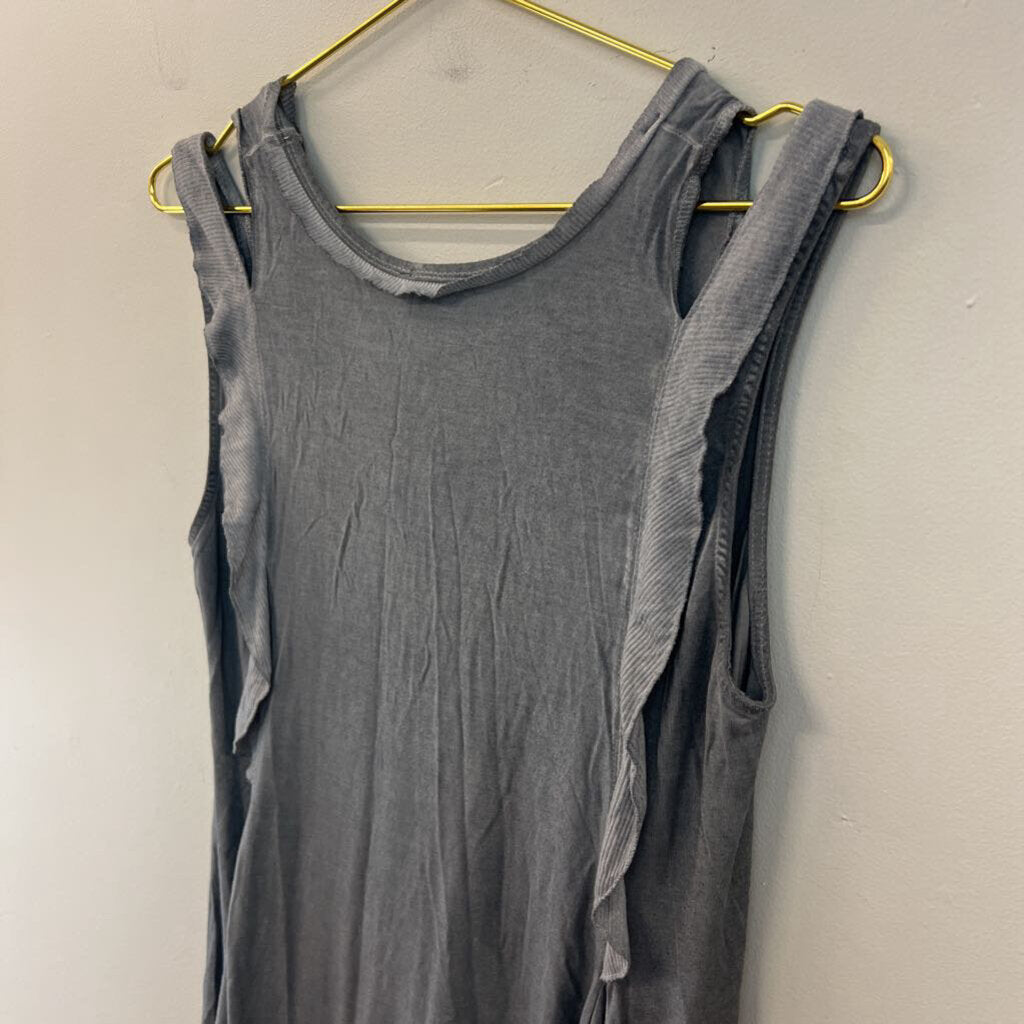 Umgee Grey Ruffle Detail Tank Top Medium