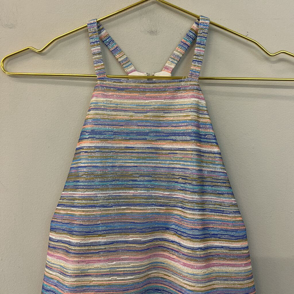 Amanda Uprichard Multi Color Striped Shimmer Halter Ruffle Hem Tank Top Medium