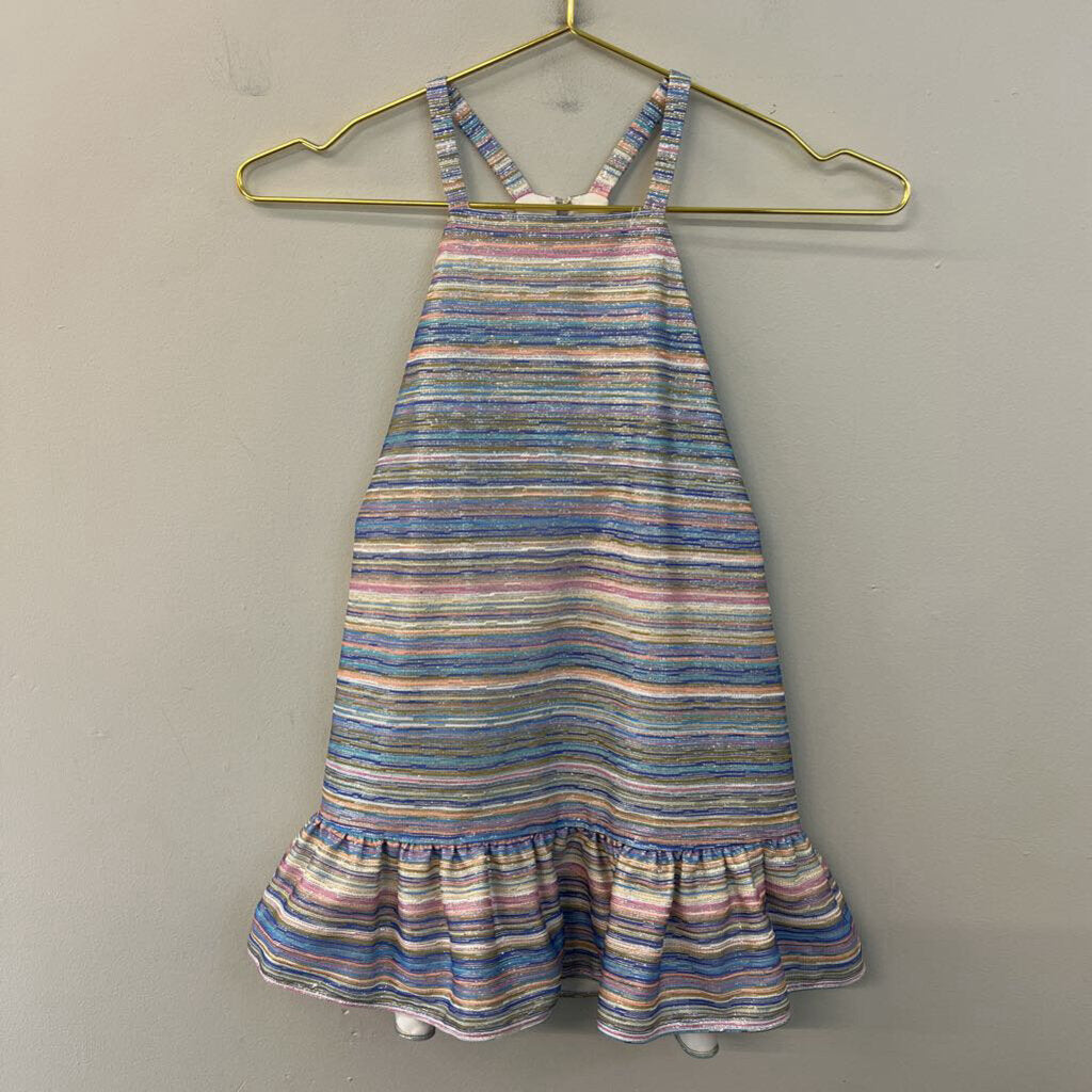 Amanda Uprichard Multi Color Striped Shimmer Halter Ruffle Hem Tank Top Medium
