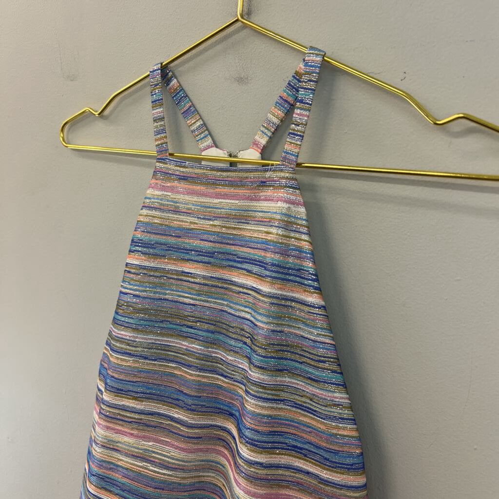 Amanda Uprichard Multi Color Striped Shimmer Halter Ruffle Hem Tank Top Medium