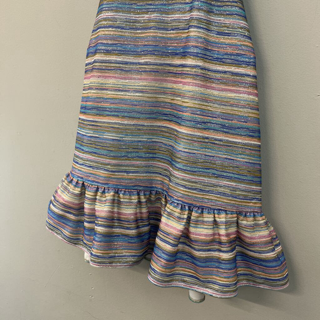 Amanda Uprichard Multi Color Striped Shimmer Halter Ruffle Hem Tank Top Medium