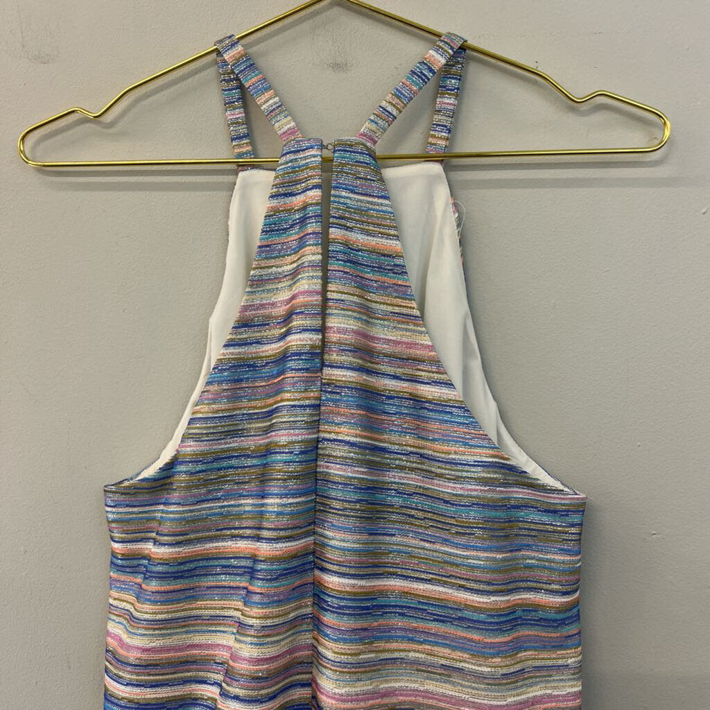 Amanda Uprichard Multi Color Striped Shimmer Halter Ruffle Hem Tank Top Medium
