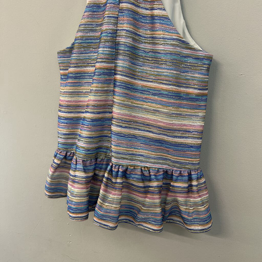 Amanda Uprichard Multi Color Striped Shimmer Halter Ruffle Hem Tank Top Medium