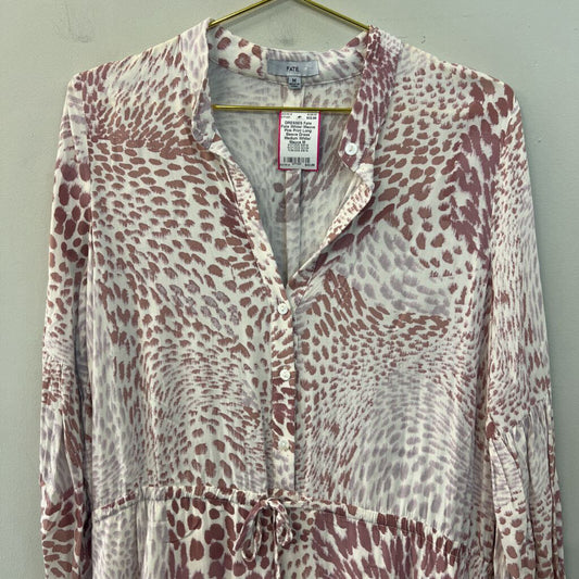 Fate White/ Mauve Pink Print Long Sleeve Dress Medium