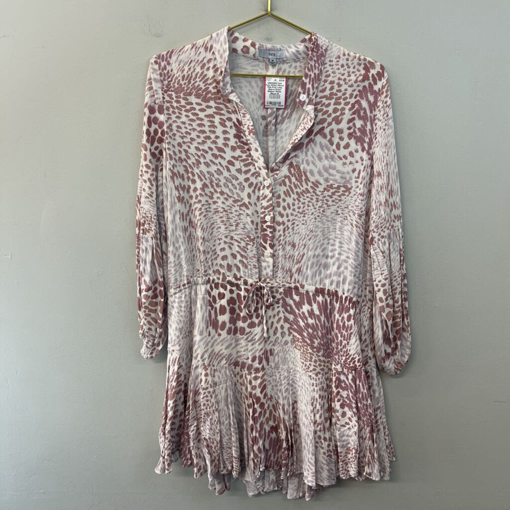 Fate White/ Mauve Pink Print Long Sleeve Dress Medium