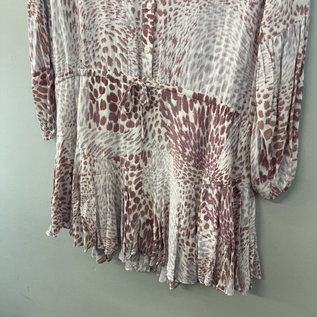 Fate White/ Mauve Pink Print Long Sleeve Dress Medium