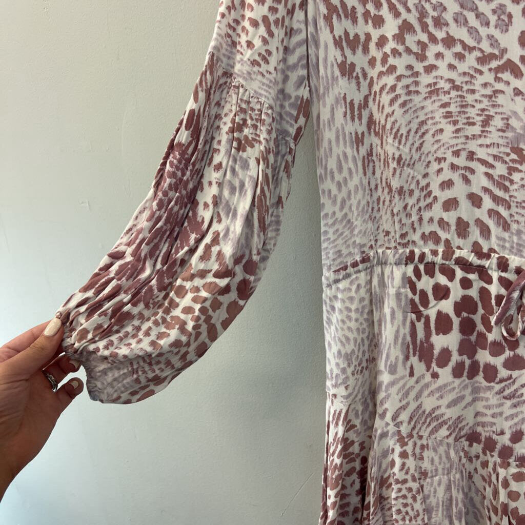 Fate White/ Mauve Pink Print Long Sleeve Dress Medium