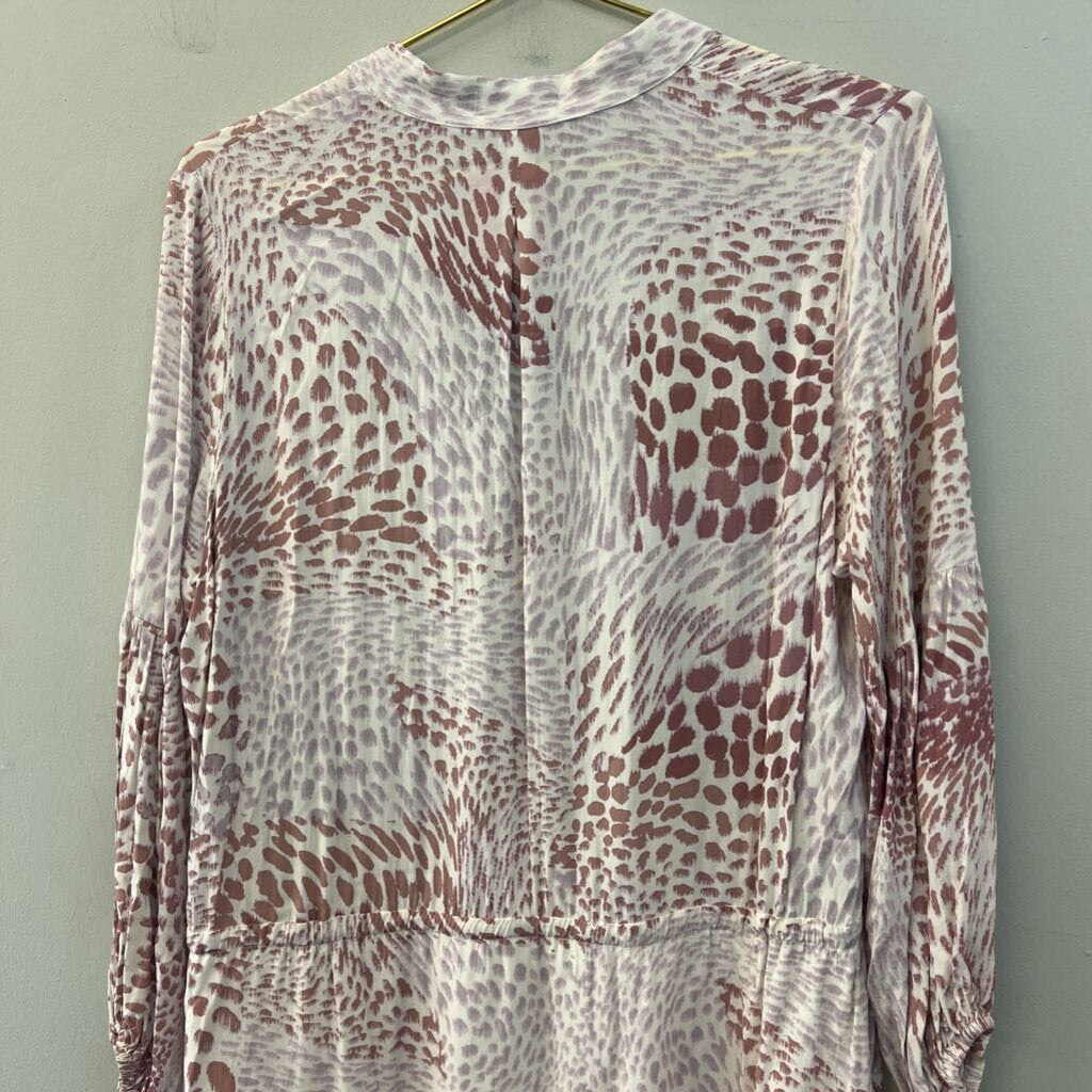 Fate White/ Mauve Pink Print Long Sleeve Dress Medium