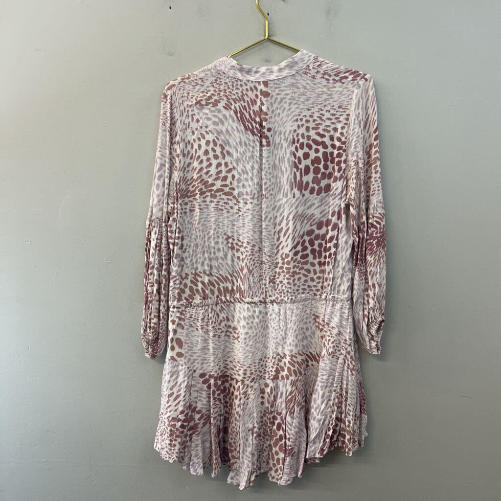 Fate White/ Mauve Pink Print Long Sleeve Dress Medium