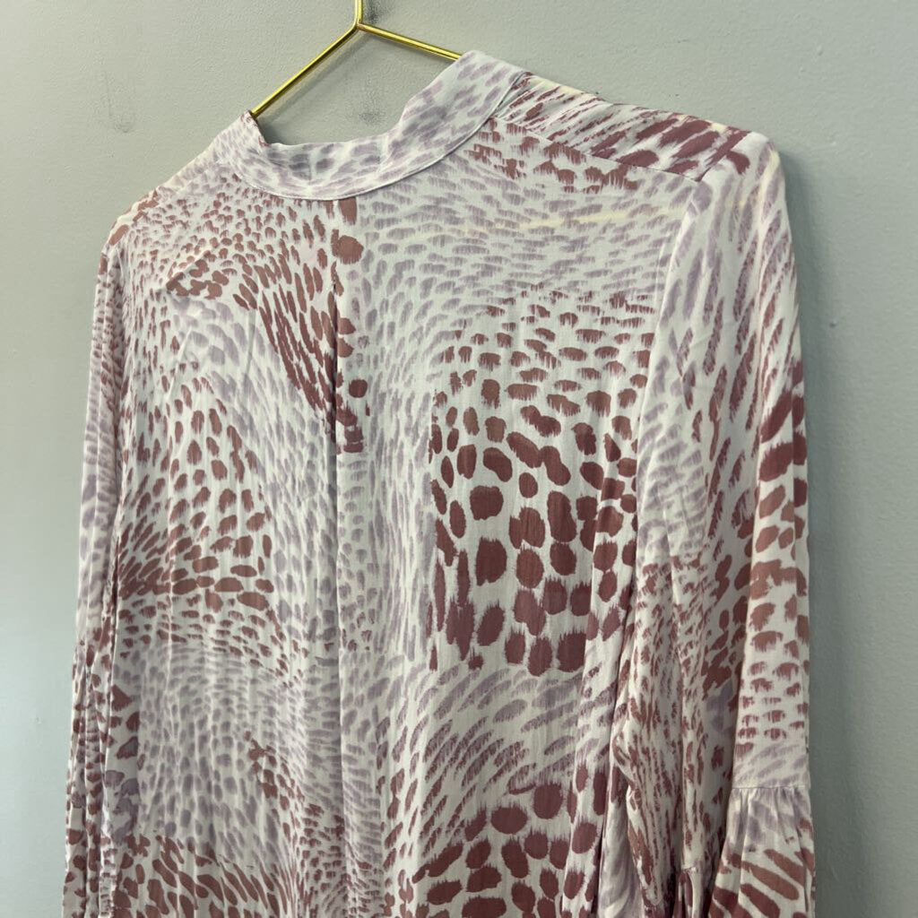 Fate White/ Mauve Pink Print Long Sleeve Dress Medium