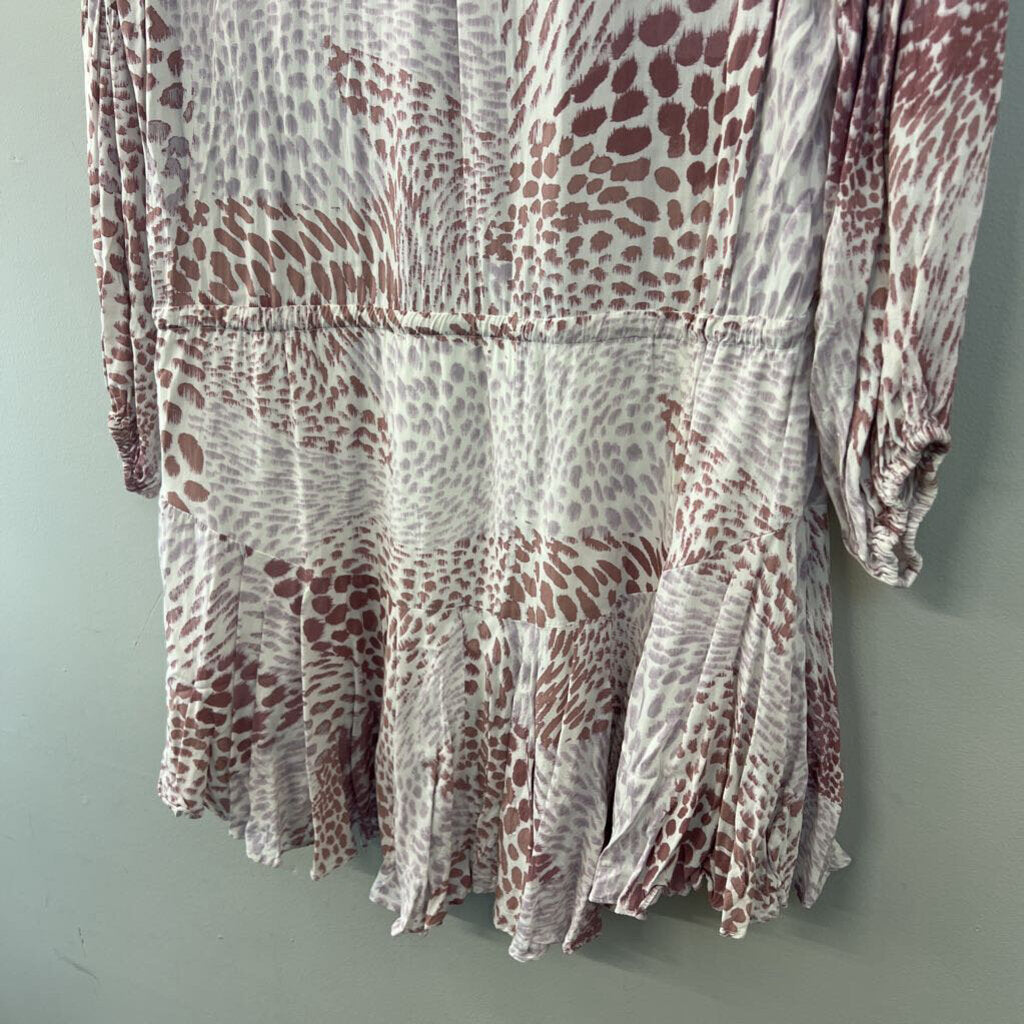 Fate White/ Mauve Pink Print Long Sleeve Dress Medium