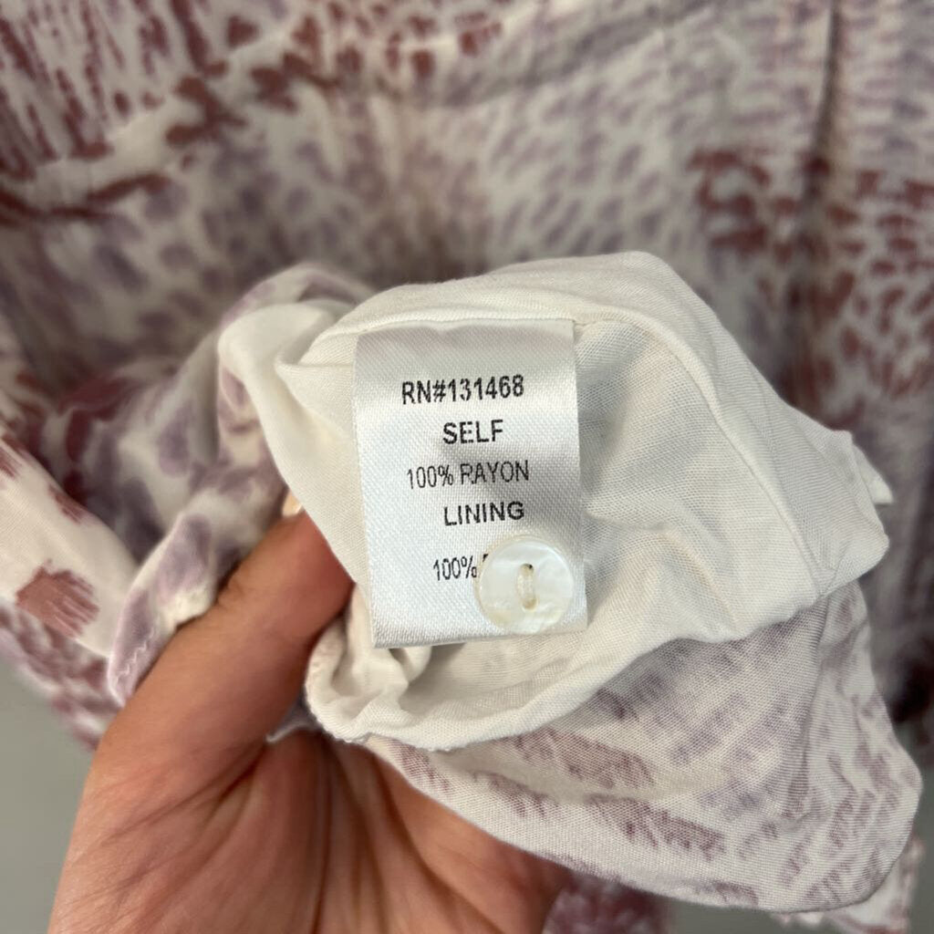 Fate White/ Mauve Pink Print Long Sleeve Dress Medium