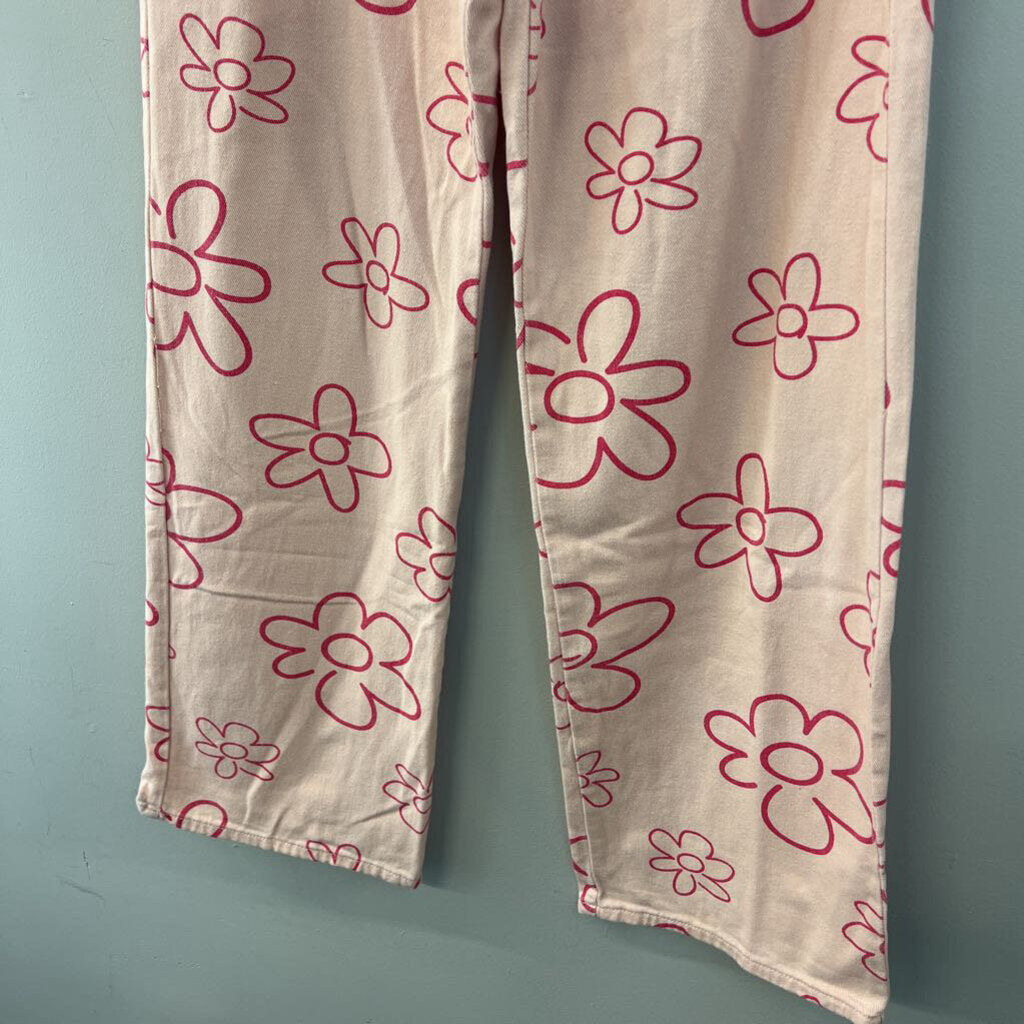 Bailey Rose Pink Flower Print Wide Leg Denim Jeans Large