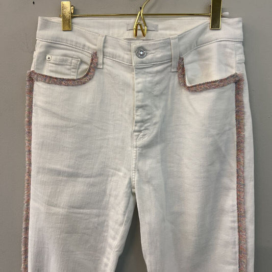 7 For All Mankind White/ Multi Color Frayed Fringe Skinny Leg Jeans 29