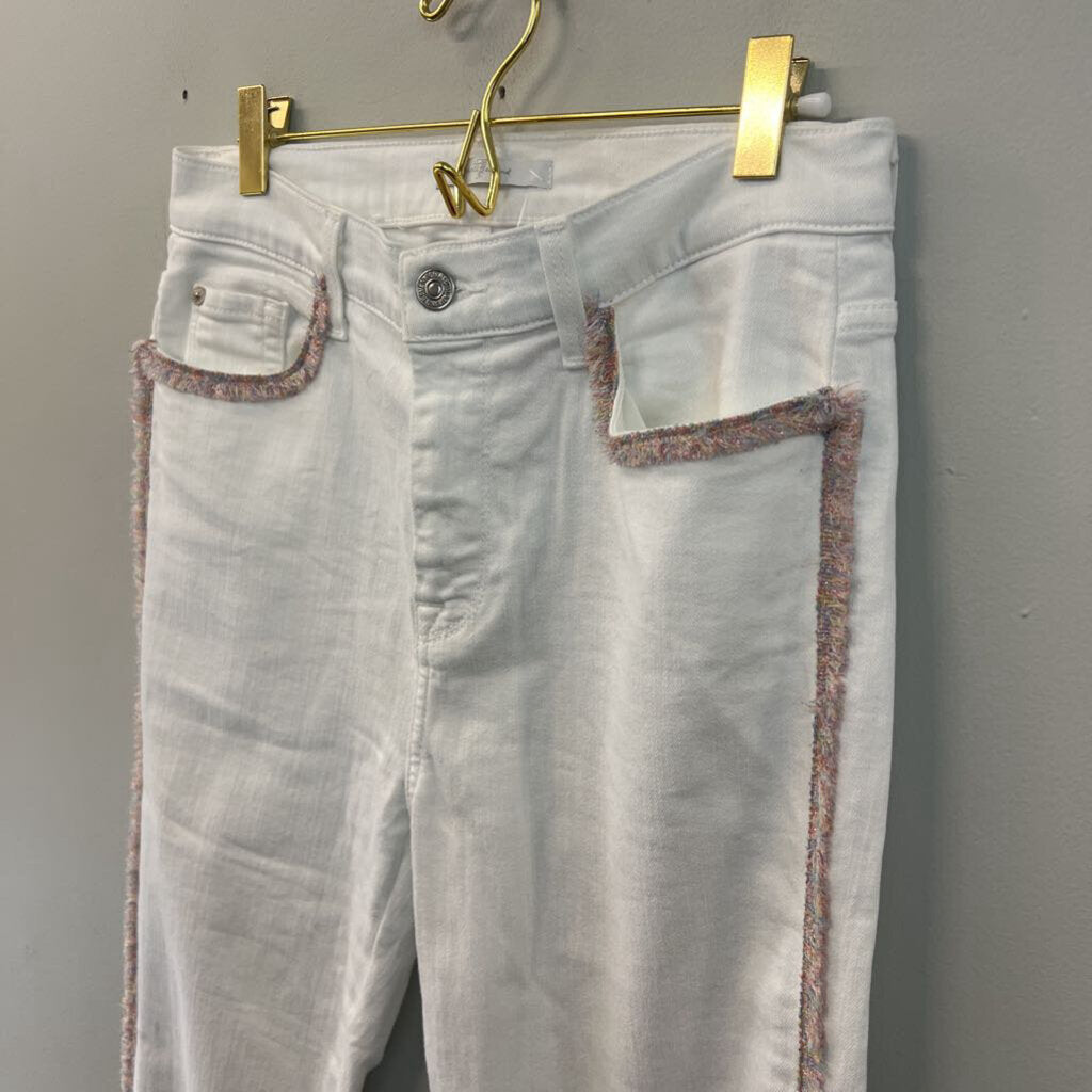 7 For All Mankind White/ Multi Color Frayed Fringe Skinny Leg Jeans 29