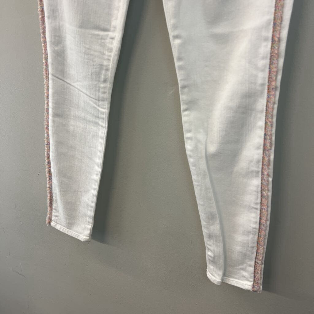 7 For All Mankind White/ Multi Color Frayed Fringe Skinny Leg Jeans 29
