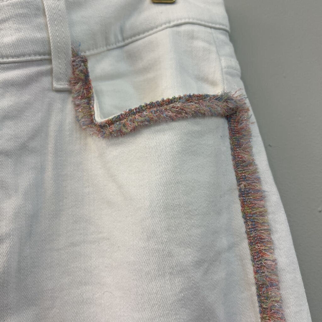 7 For All Mankind White/ Multi Color Frayed Fringe Skinny Leg Jeans 29