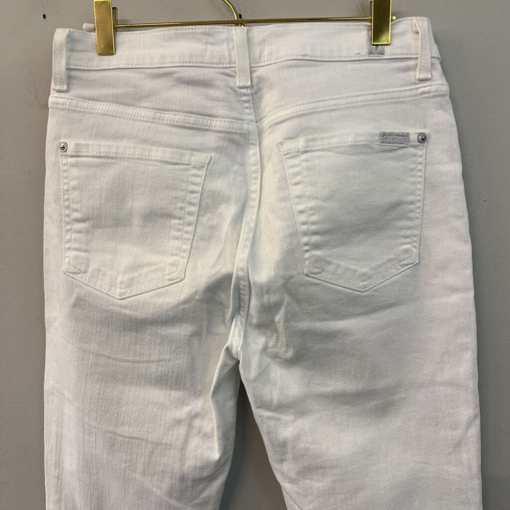 7 For All Mankind White/ Multi Color Frayed Fringe Skinny Leg Jeans 29