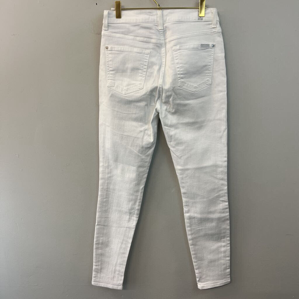 7 For All Mankind White/ Multi Color Frayed Fringe Skinny Leg Jeans 29