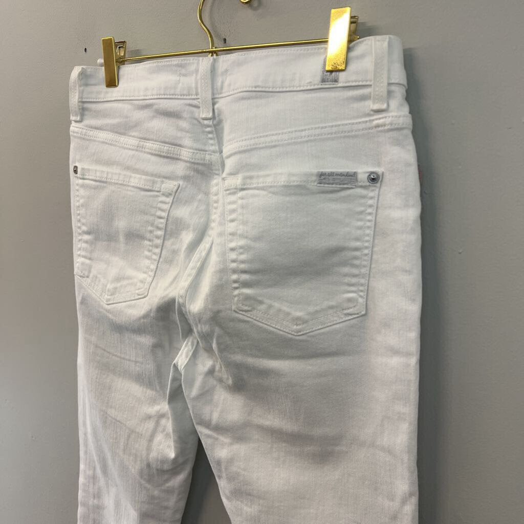 7 For All Mankind White/ Multi Color Frayed Fringe Skinny Leg Jeans 29