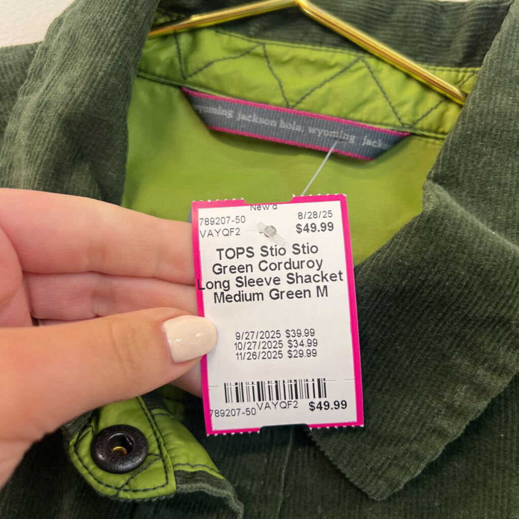 Stio Green Corduroy Long Sleeve Shacket Medium