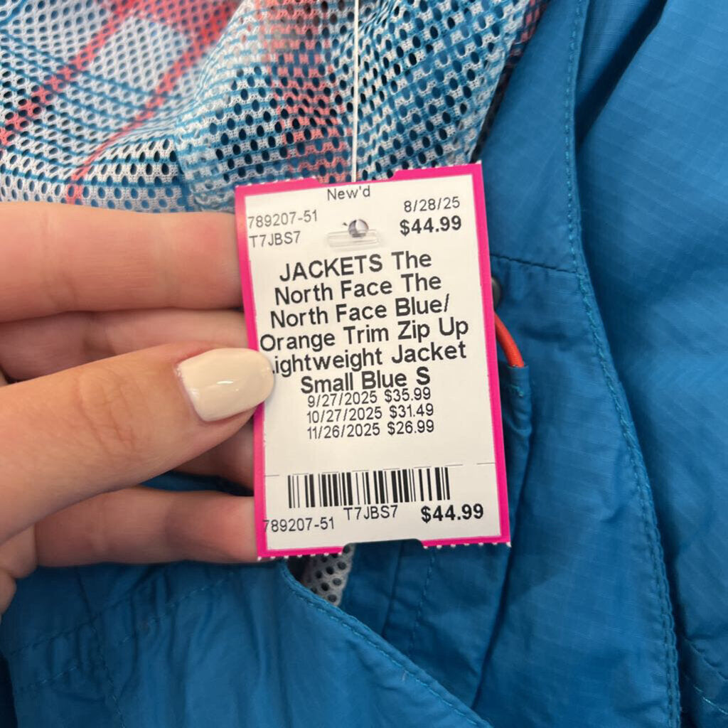 The North Face Blue/ Orange Trim Zip Up Lightweight Jacket Small