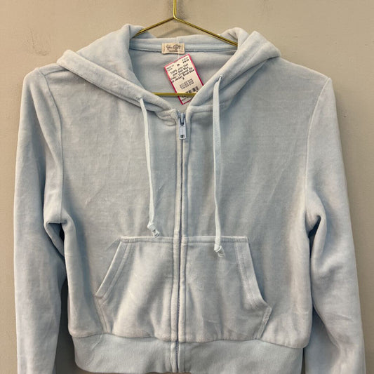 John Galt Blue Velour Cropped Zip Up Jacket Small