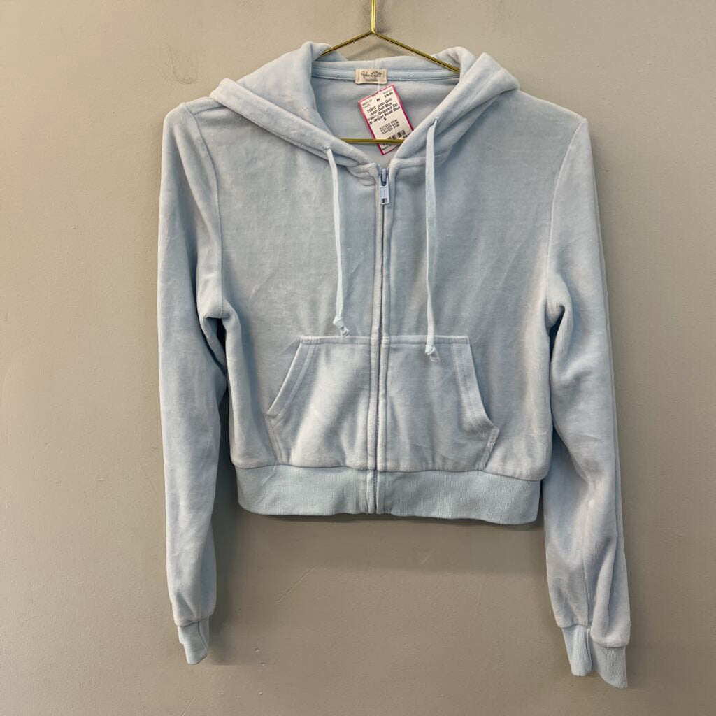 John Galt Blue Velour Cropped Zip Up Jacket Small