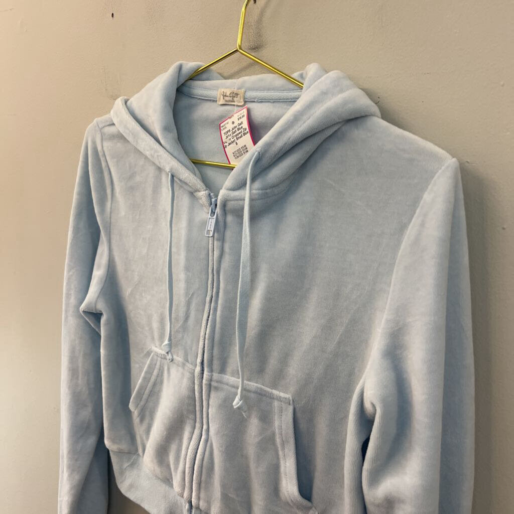 John Galt Blue Velour Cropped Zip Up Jacket Small