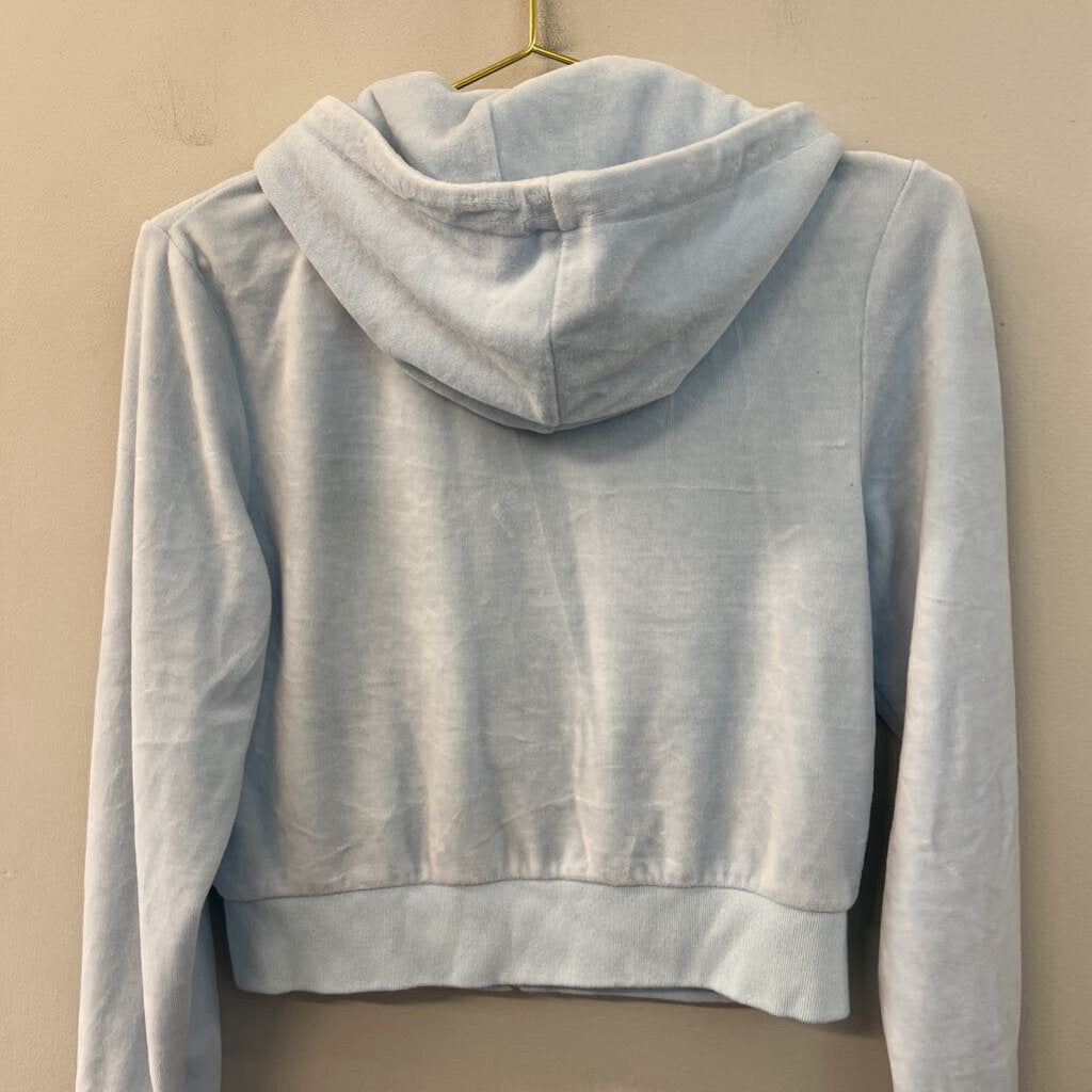 John Galt Blue Velour Cropped Zip Up Jacket Small