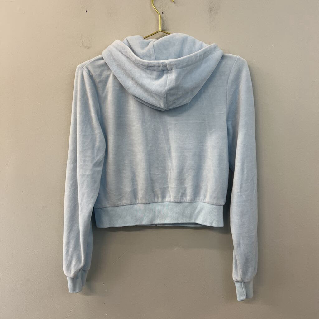 John Galt Blue Velour Cropped Zip Up Jacket Small