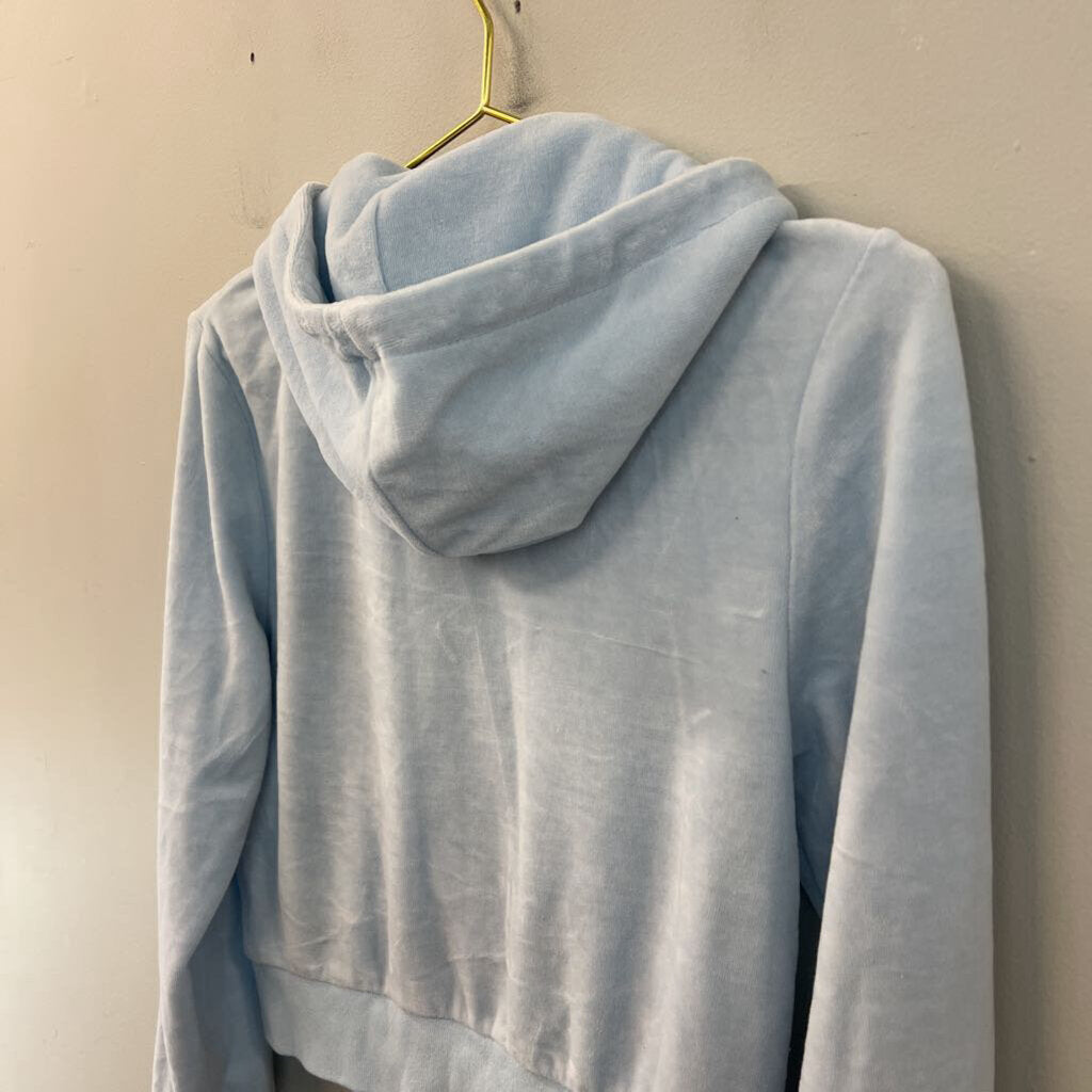 John Galt Blue Velour Cropped Zip Up Jacket Small