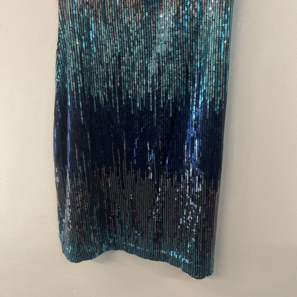 Black/ Blue/ Silver Sequin V Neck Sleeveless Short Formal Dress Small