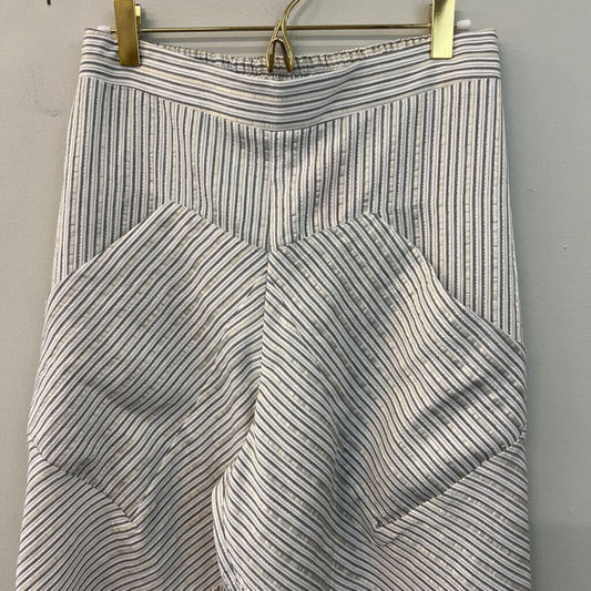 Ozai N Ku White/ Grey Metallic Striped Wide Leg Pull On Pants Medium
