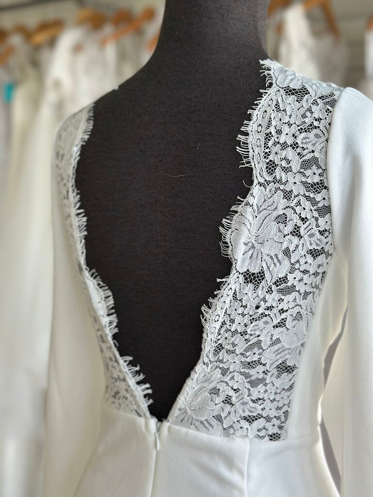 Lulus Ivory Crepe Long Sleeve Fitted Bridal Gown Extra Large