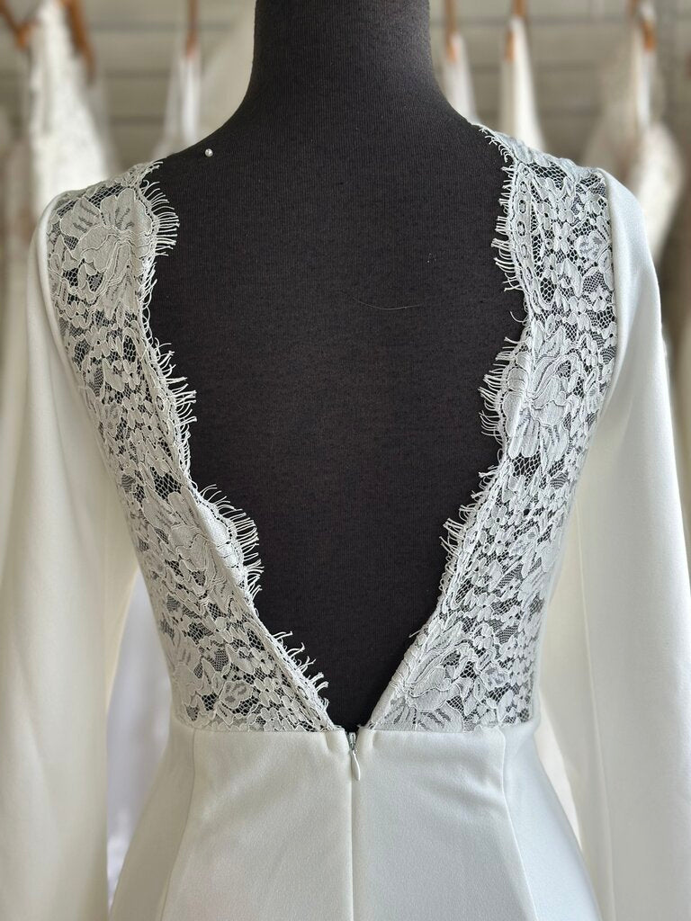 Lulus Ivory Crepe Long Sleeve Fitted Bridal Gown Extra Large