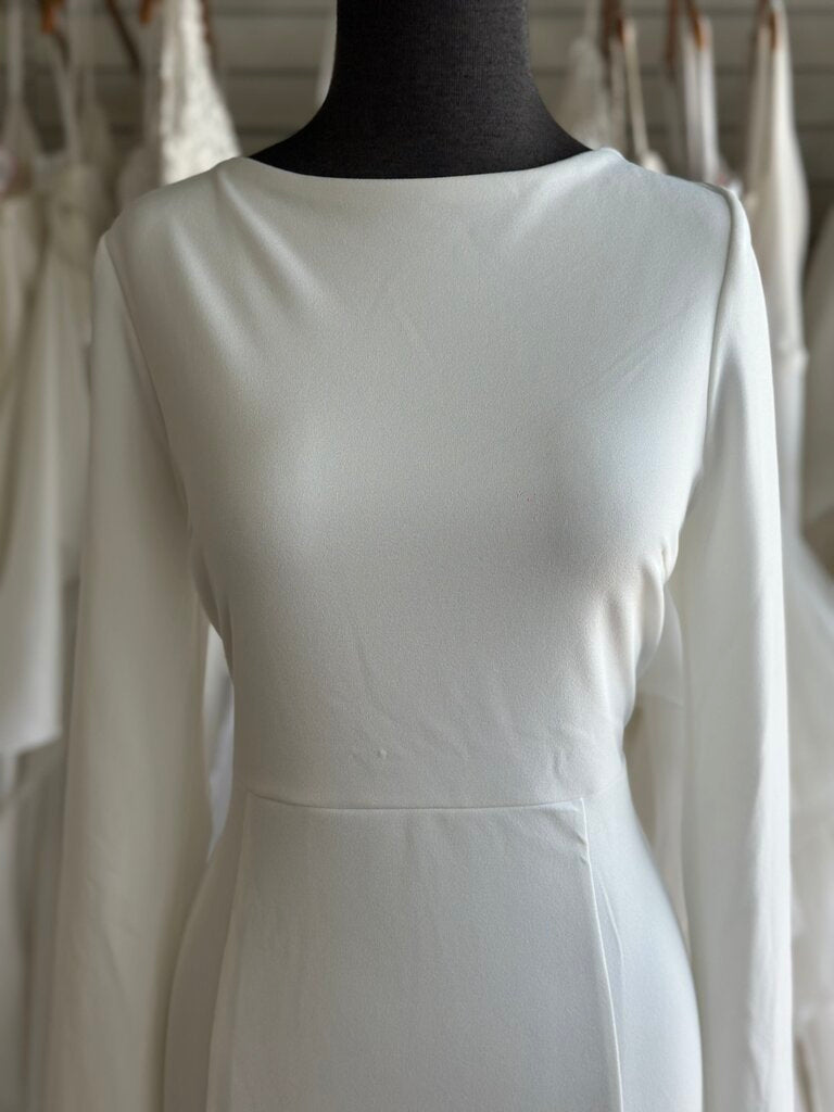 Lulus Ivory Crepe Long Sleeve Fitted Bridal Gown Extra Large