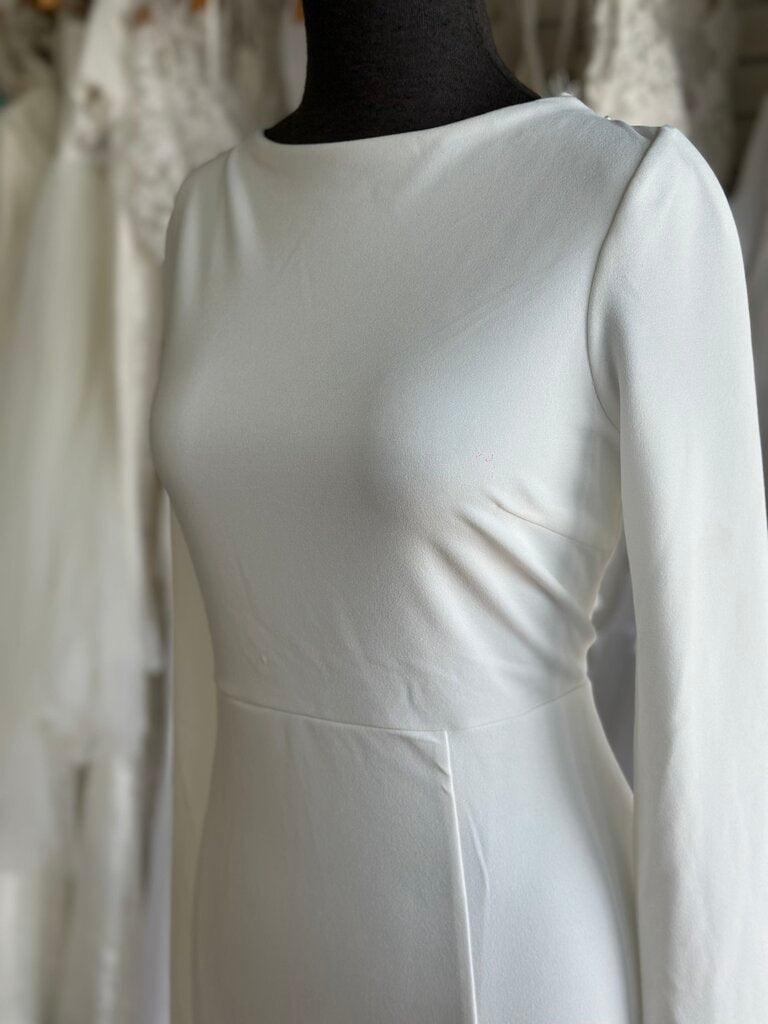 Lulus Ivory Crepe Long Sleeve Fitted Bridal Gown Extra Large