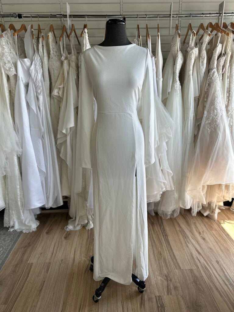 Lulus Ivory Crepe Long Sleeve Fitted Bridal Gown Extra Large