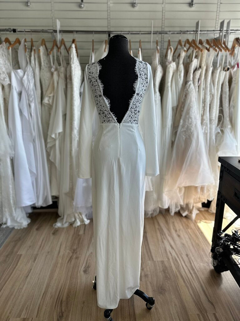 Lulus Ivory Crepe Long Sleeve Fitted Bridal Gown Extra Large