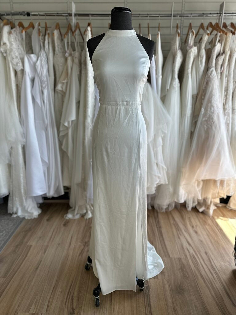 Lulus Ivory Silky High Neck Bridal Gown Extra Large
