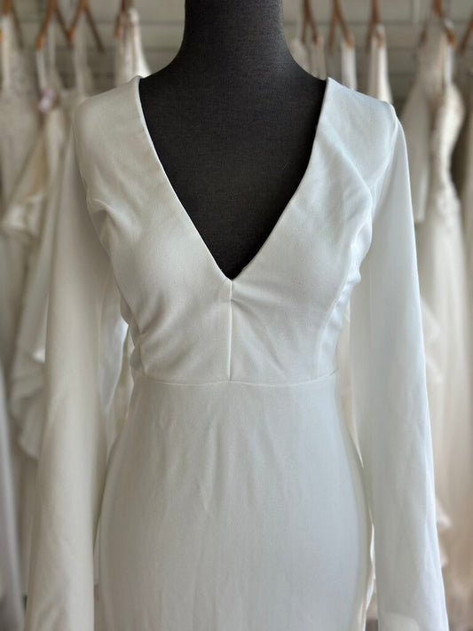 Lulus Ivory Crepe Long Sleeve Fitted Bridal Gown Extra Large