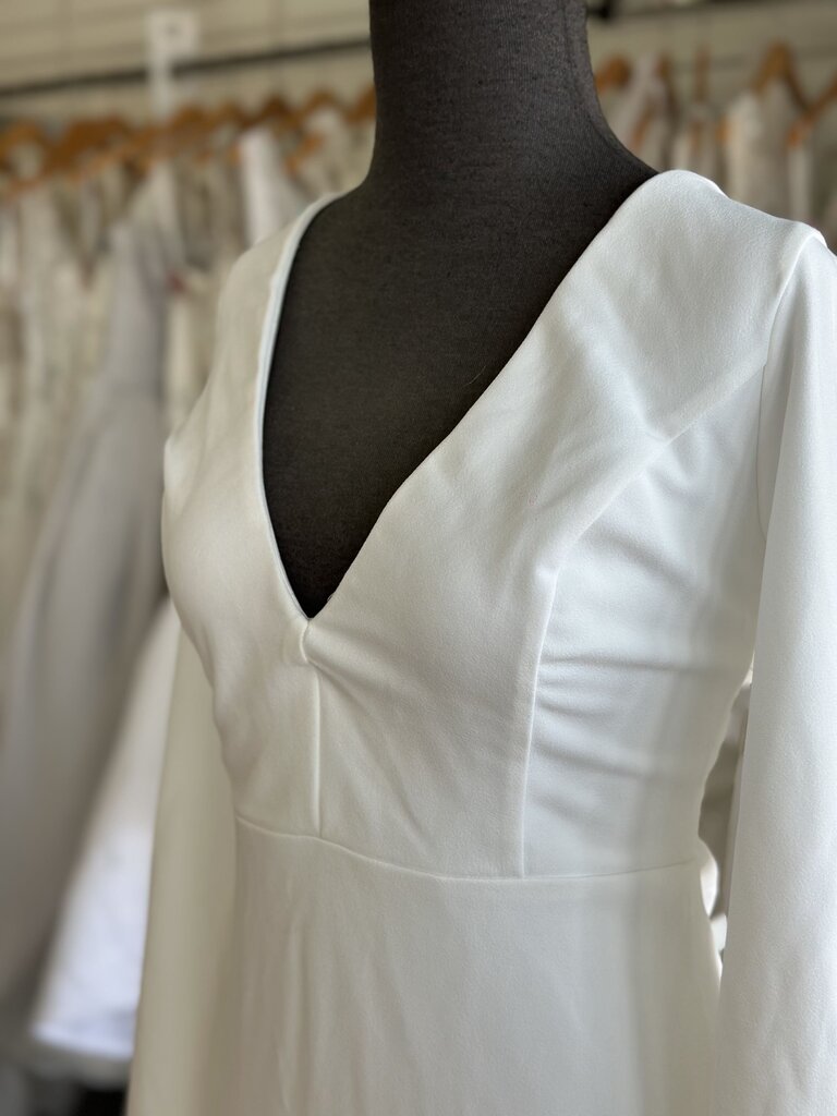 Lulus Ivory Crepe Long Sleeve Fitted Bridal Gown Extra Large